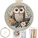 FONNUY Embroidery Kit for Beginners Owl Flowers PreStamped Pattern Kits for Adults with Hoop Easy to Follow Color Thread Needlework 8 Hoop Brown - Image 2