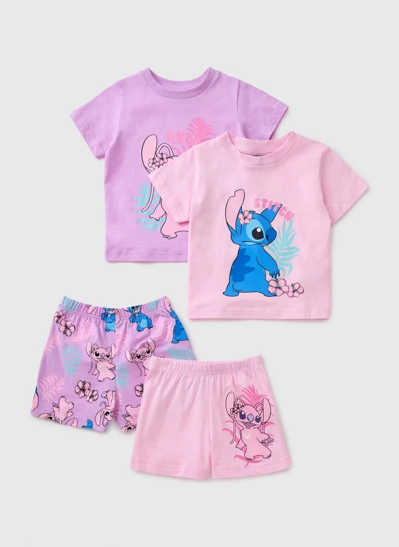 Matalan Disney Girls Pink 2 Pack Stitch Pyjama Set