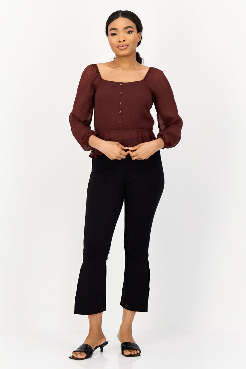 ONLY Women U-Neck Long Sleeves Allover Print Blouse, Brown  - Image 2