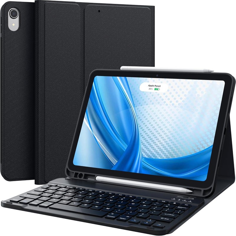 غطاء الجيل الخامس من iPad Air مع لوحة مفاتيح - لوحة مفاتيح لاسلكية قابلة للفصل - حامل قلم - غطاء قابل للطي مع حامل لجهاز iPad Air 5 10.9 بوصة 2022 / iPad Air الجيل الرابع 2020، iPad Pro 11 الجيل الأول، أسود - Image 1