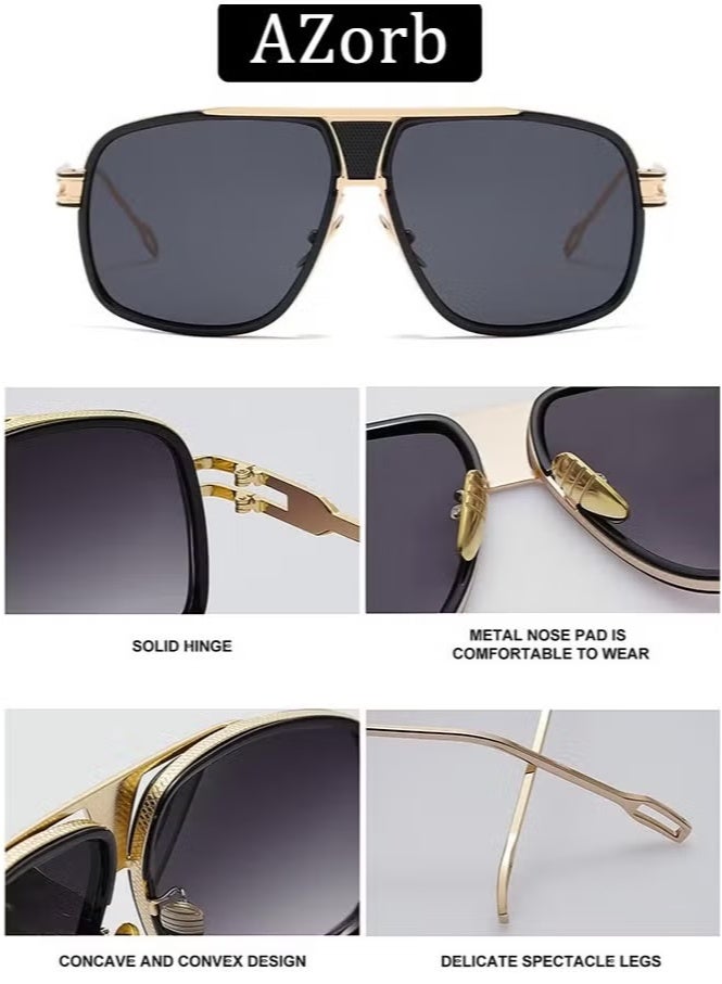 AZorb Retro Aviator Sunglasses for Women Men, Shades Glasses Fashion Metal Gold Frame Oversized Sun Glasses (3 Pairs) - Image 2