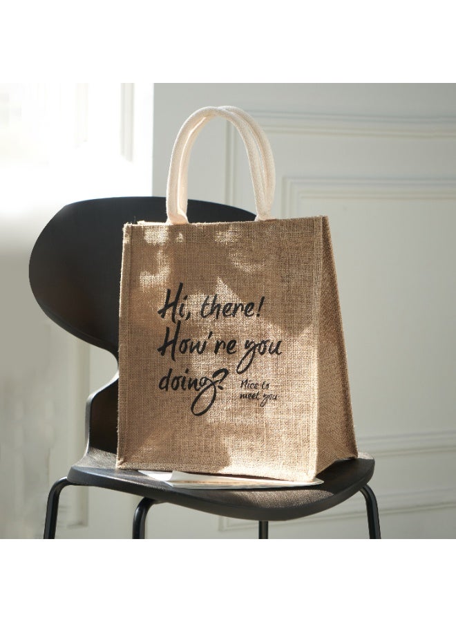 Eco-Friendly Linen Trumpet Tote Bag for Women – Durable Jute Fabric Handbag with Soft Handle, Reusable Shopping Bag, Minimalist “Cheer Believe in Yourself” Printed Design, Lightweight Casual Carry Bag - Image 2