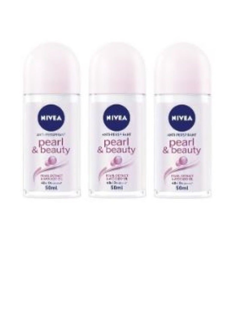 Nivea Pack Of 3 Nivea Pearl And Beauty Antiperspirant Roll On Deodorant 50 Ml - Image 1