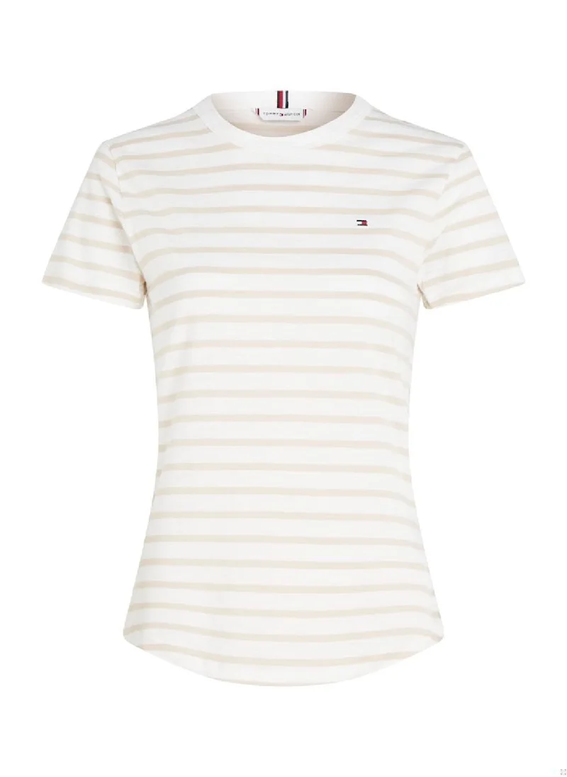 TOMMY HILFIGER Women's 1985 Collection Textured Stripe Slim T-Shirt -  Pure organic slub cotton, Multicolored