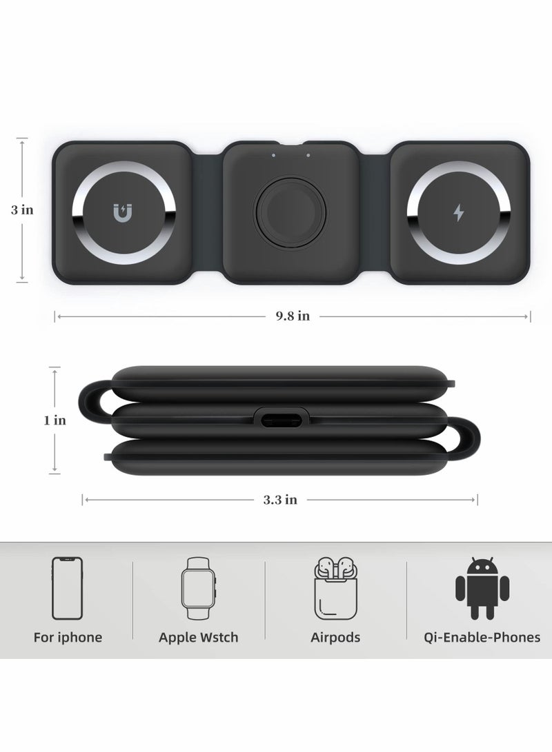 XiuWoo Wireless Charging, 3 in 1 Charger,Wireless Magnetic Fast Charging Foldable Dock station Charger for iPhone 13/12/11/8/Pro/Max,for iWatch,forAirPods 3/2/Pro and Samsung - Image 2