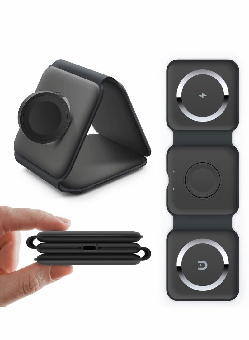XiuWoo Wireless Charging, 3 in 1 Charger,Wireless Magnetic Fast Charging Foldable Dock station Charger for iPhone 13/12/11/8/Pro/Max,for iWatch,forAirPods 3/2/Pro and Samsung - Image 1