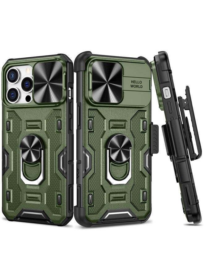Vego Armor Case for iPhone 14 Pro Max Case with Stand, 360°Magnetic Ring Kickstand & Belt Clip Holster & Camera Lens Cover Upgraded Military Protective Case for iPhone 14 Pro Max 5G 6.7” - Green - Image 1