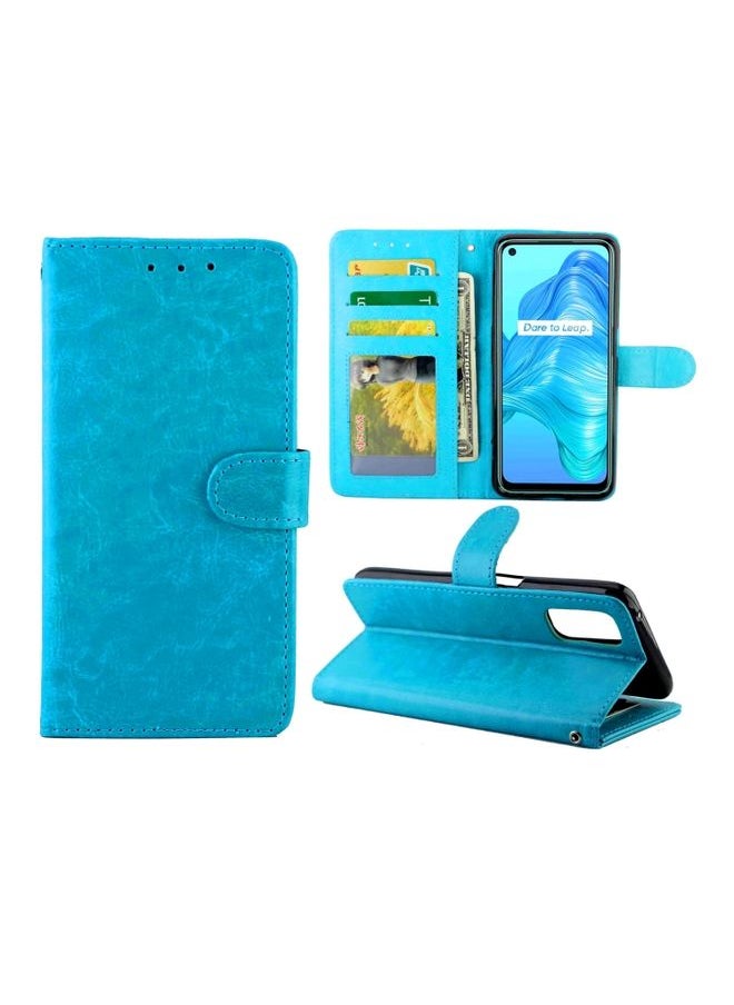 HuHa Case Cover For Realme V5 5G/Realme 7 5G Crazy Horse Texture Leather Horizontal Flip Protective Case with Holder & Card Slots & Wallet & Photo Frame baby Blue 