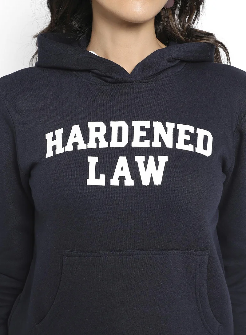 Campus Sutra Women's Navy Blue Hardened Law Hoodie With Kangaroo Pockets