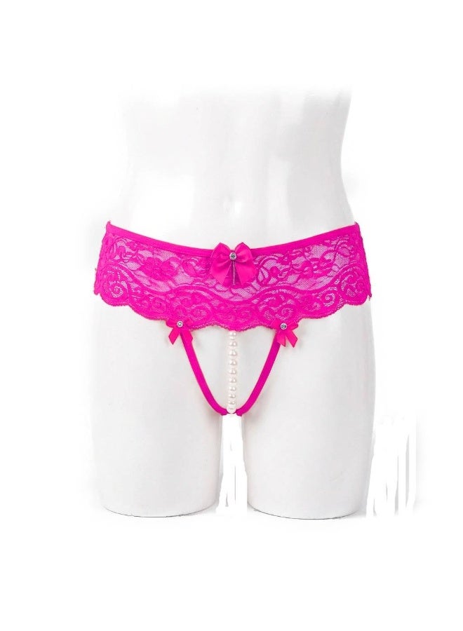 Women's lace panties, one size, open design with pearls and ties