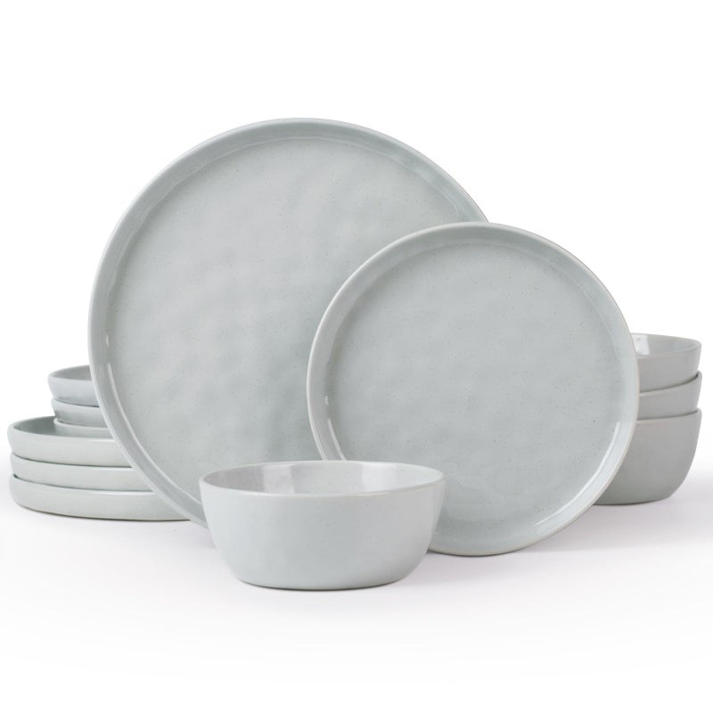 Famiware Mars Plates and Bowls Set 12 Pieces Dinnerware Sets Dishes Set for 4 Light Gray