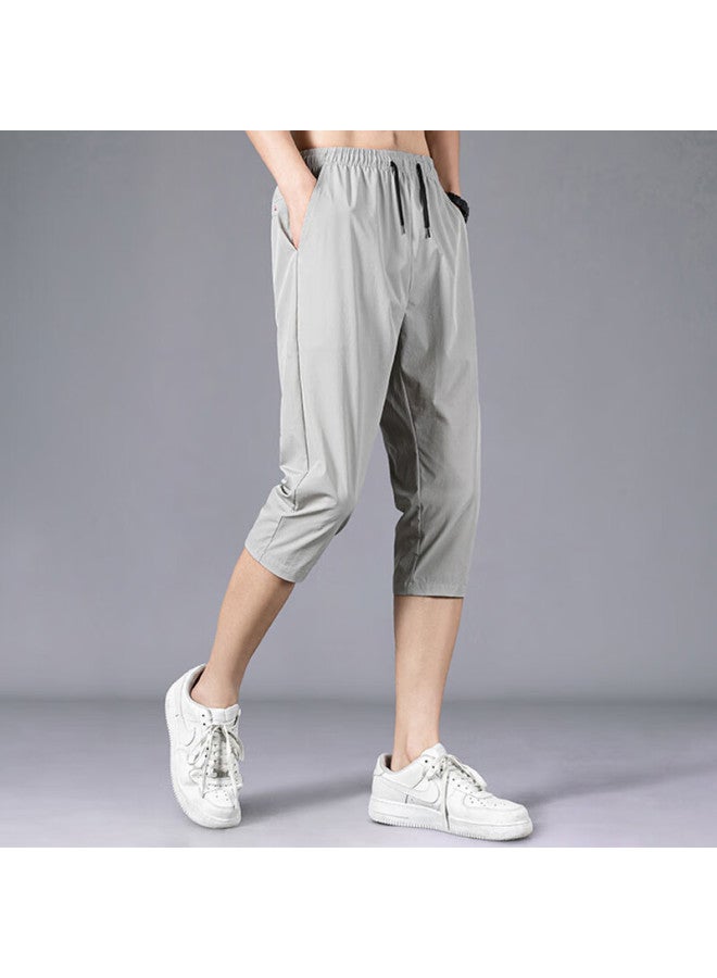 Vancamel Men's Shorts, Summer Three-quarter Length Pants, Thin Ice Silk Quick-dry Sports Elastic Breathable Casual Pants, Dark Gray, M - Image 1