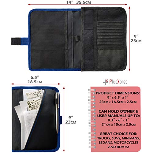 PlusXpres Glove Box Compartment Organizer - Car Document Holder - Owner Manual Case Pouch - Vehicle Storage Wallet for Registration & Insurance Card - Premium Auto Paperwork Holder - Log Book included - Blue - Image 4