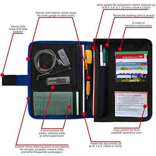 PlusXpres Glove Box Compartment Organizer - Car Document Holder - Owner Manual Case Pouch - Vehicle Storage Wallet for Registration & Insurance Card - Premium Auto Paperwork Holder - Log Book included - Blue - Image 3