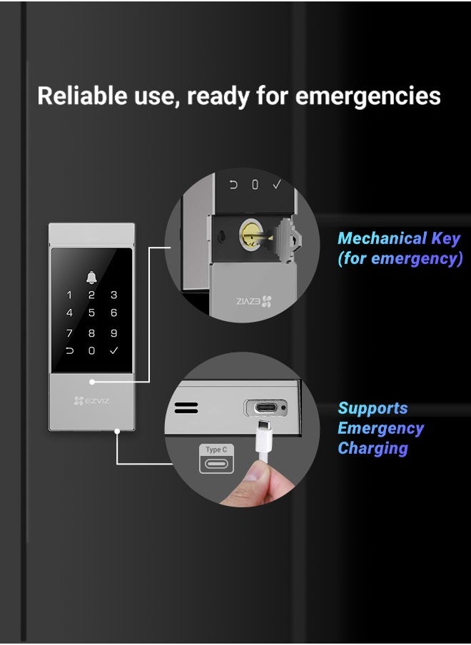 EZVIZ - EZVIZ DL04 Smart Door Lock Smart Lock - Bluetooth & Wi-Fi Enabled, Multi-Method Keyless Entry, Remote Control, Anti-Tamper Alerts, Easy Installation - Ideal for Home Security - Image 1