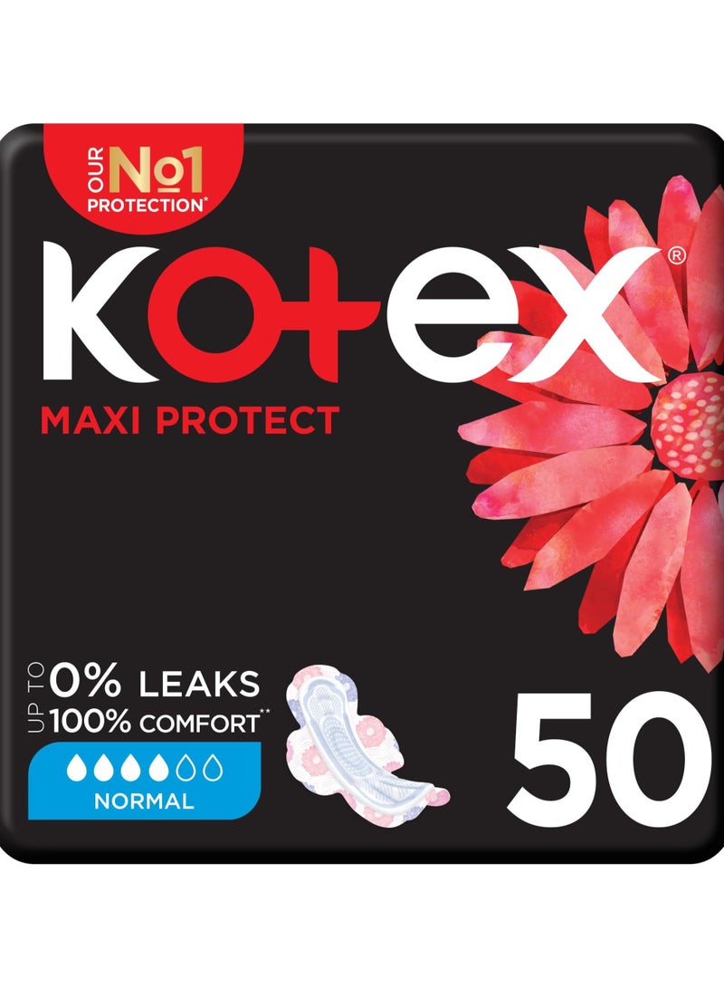 كوتكس 50 فوط صحية ماكسي تحمي فوط سميكة ، فوط صحية ذات حجم عادي مع أجنحة