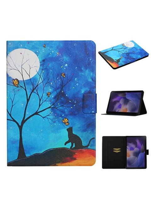 Case Cover For Samsung Galaxy Tab A9 Colored Drawing Pattern Horizontal Flip PU Tablet Case with Sleep / Wake-up Function Moonlight Cat