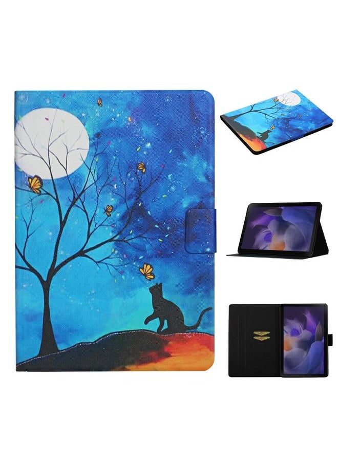 HuHa - Case Cover For Samsung Galaxy Tab A9 Colored Drawing Pattern Horizontal Flip PU Tablet Case with Sleep / Wake-up Function Moonlight Cat - Image 1