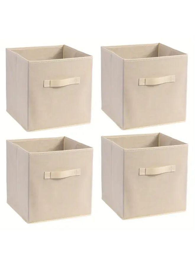 صناديق تخزين قماشية بيج قابلة للطي بمقابض منظمات متعددة الأغراض للمنزل - Image 1