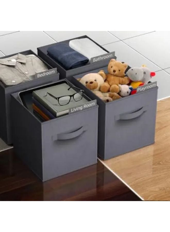 صناديق تخزين قماشية بيج قابلة للطي بمقابض منظمات متعددة الأغراض للمنزل - Image 3