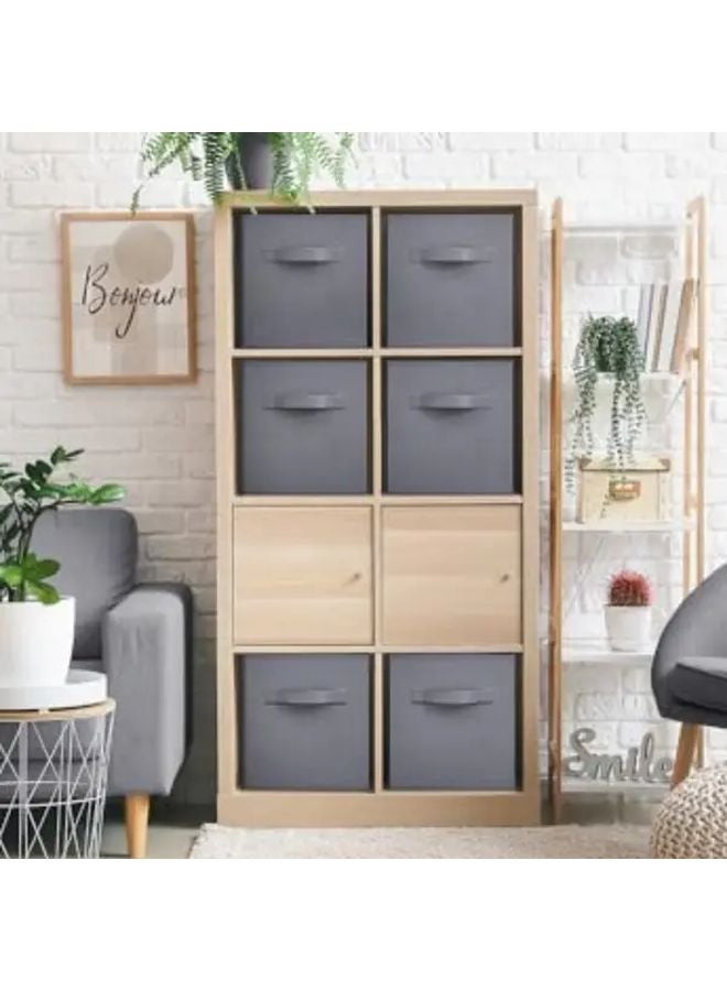 صناديق تخزين قماشية بيج قابلة للطي بمقابض منظمات متعددة الأغراض للمنزل - Image 2