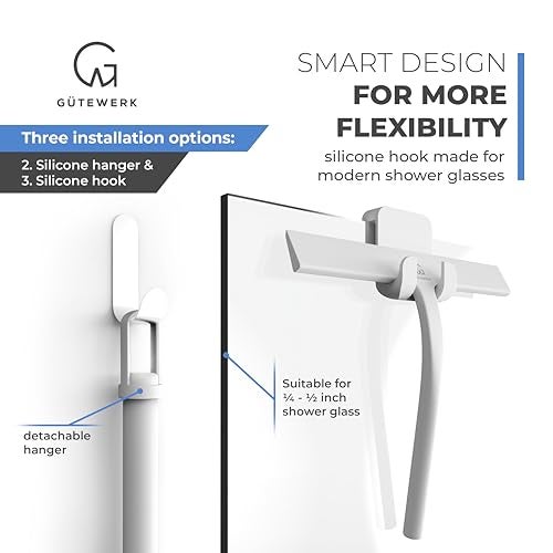 GÜTEWERK Shower Squeegee for Glass Doors, Silicone Window Squeegee, Bathroom and Glass Cleaning - White - 9 Inch - Image 5
