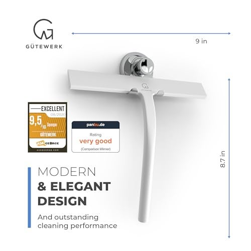 GÜTEWERK Shower Squeegee for Glass Doors, Silicone Window Squeegee, Bathroom and Glass Cleaning - White - 9 Inch - Image 3