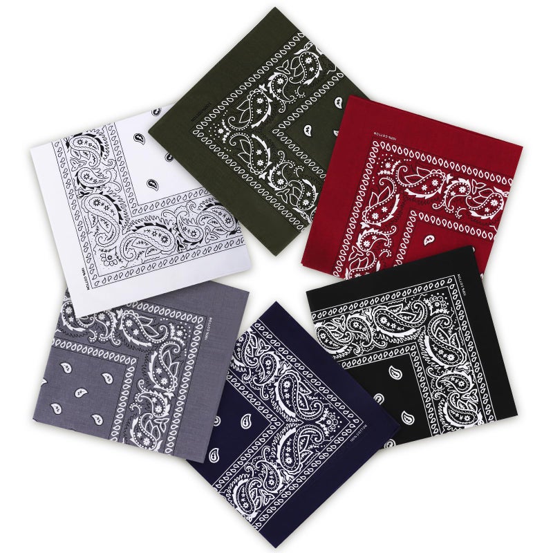 Mochabao 100% Cotton 27 x 27 inches Large Bandanas, Set of 6 - Image 3