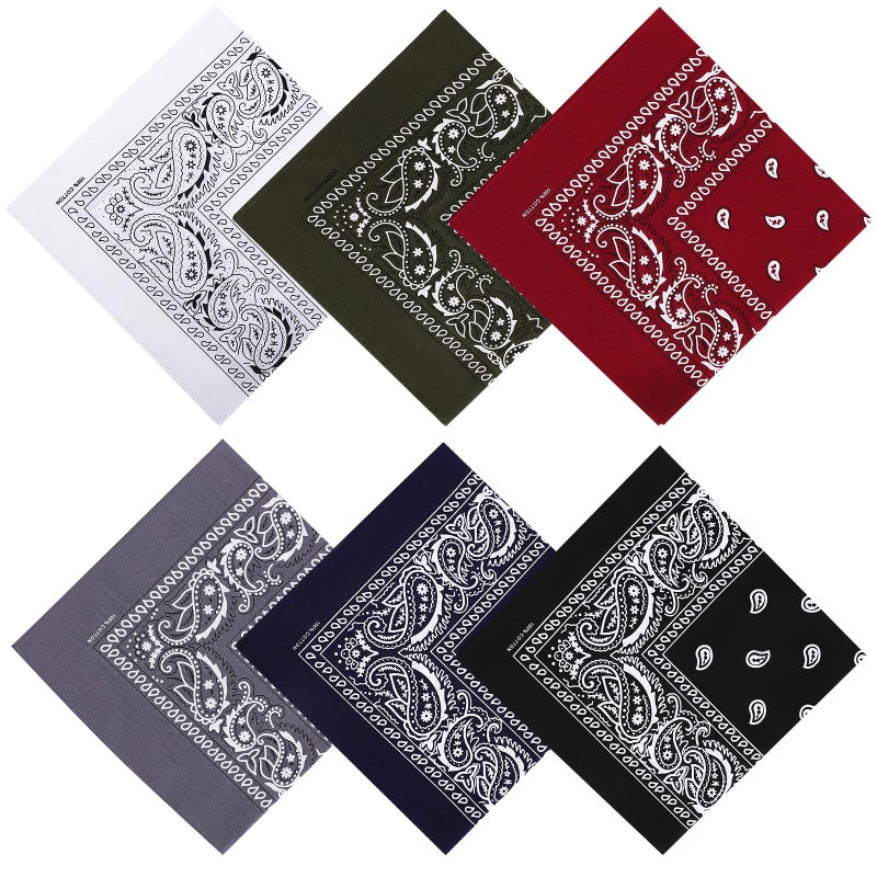 Mochabao 100% Cotton 27 x 27 inches Large Bandanas, Set of 6 - Image 1