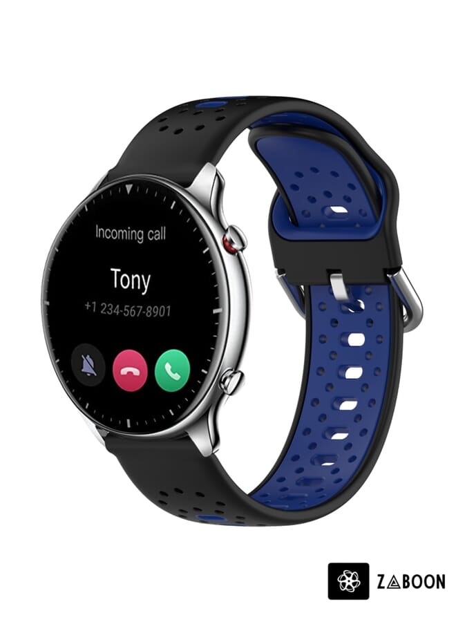 Zaboon Watch Band For Amazfit GTR 2 22mm Breathable Two-Color Silicone (Black+Blue) - Image 1
