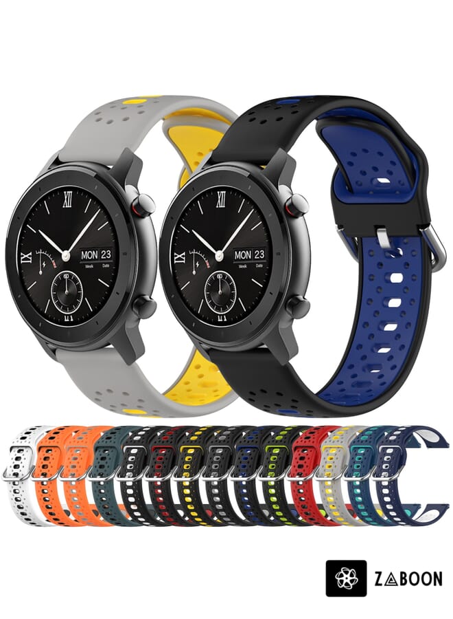 Zaboon Watch Band For Amazfit GTR 2 22mm Breathable Two-Color Silicone (Black+Blue) - Image 3