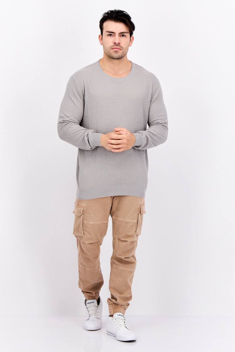 GAS Men Crew Neck Knitted Sweater, Grey - Image 3
