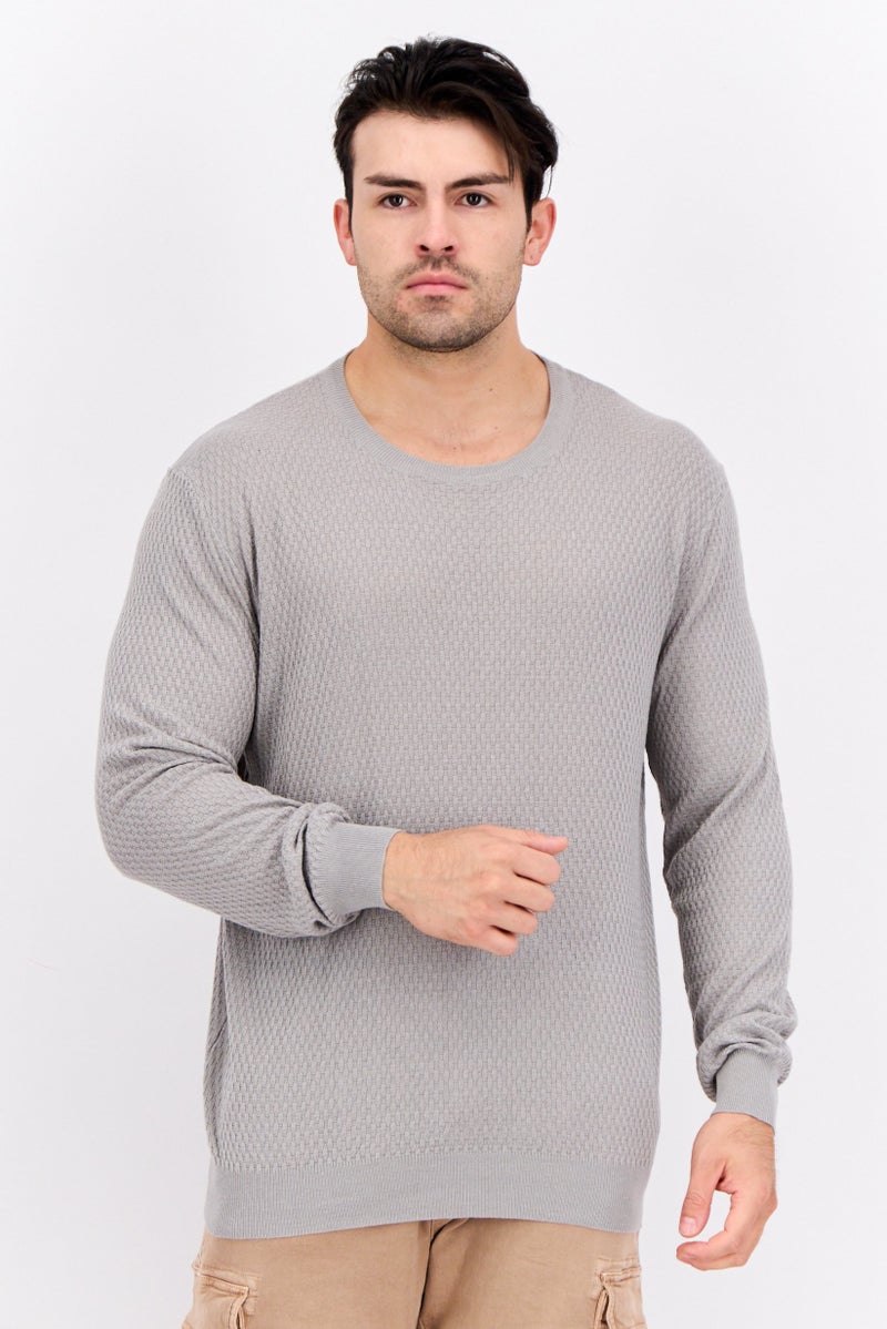 GAS Men Crew Neck Knitted Sweater, Grey - Image 1