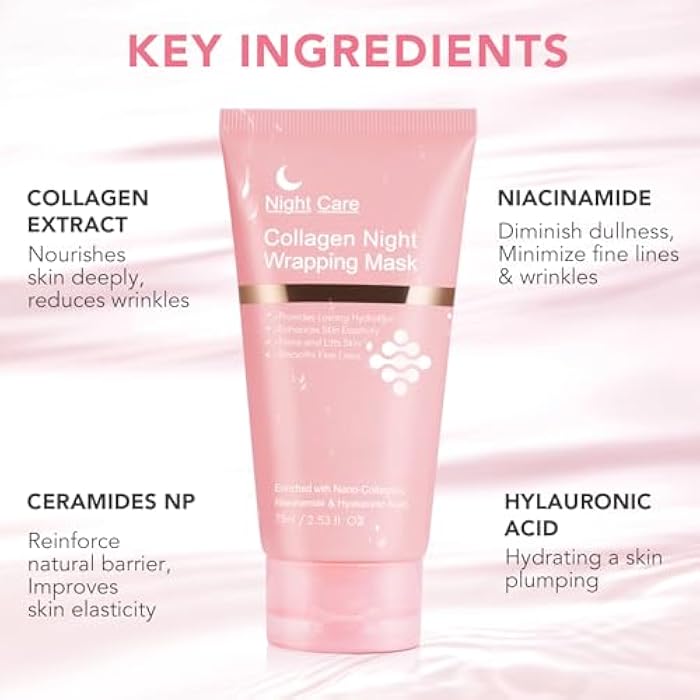 Akeeronn Collagen Overnight Wrapping Peel Off Facial Mask, Collagen Night Wrapping Mask, Hydrating Anti Wrinkle Lifting for All Skin Types, Firming&Elasticity Sleeping Mask (Brush Included) - Image 3