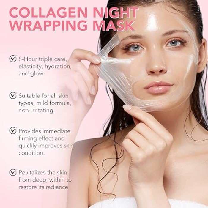 Akeeronn Collagen Overnight Wrapping Peel Off Facial Mask, Collagen Night Wrapping Mask, Hydrating Anti Wrinkle Lifting for All Skin Types, Firming&Elasticity Sleeping Mask (Brush Included) - Image 2