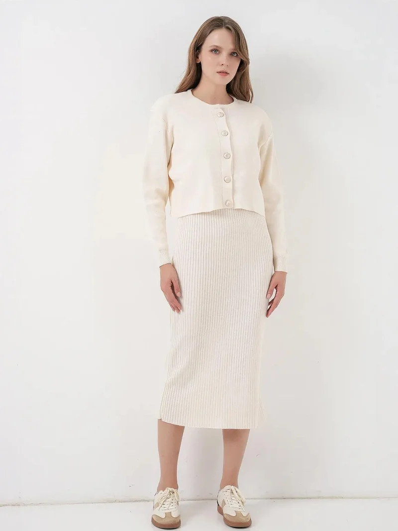 بيغ دارت BDART Ribbed Knit Co-Ord Set with Cardigan and Skirt
