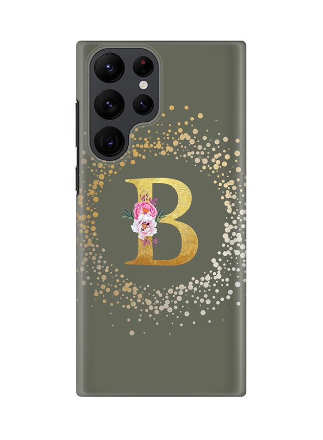 Stylizedd Monogram Slim Cover for Samsung Galaxy S22 Ultra 5G Case Custom Initials Letter Floral Pattern Snap Series Mobile Cover Matte Alphabet  - B (Olive Green) - Image 1