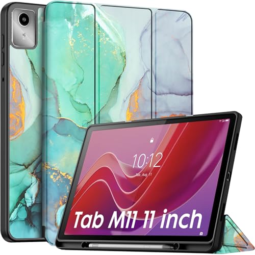 Robustrion Cover for Lenovo Tab M11 Cover Case, Flip Cover with Pencil Holder for Lenovo Tab M11 Tablet 11 inch [ Auto Sleep Wake Support] - Marble Green - Image 1