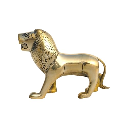 TREEMAISON CORONATING Homes Brass Lion Statue | Weight - 800 G (Approx) | Size-5 Inch | Vastu Remedy | Zonal Placement -North-North-East | Lion Statue for Home Decor | Showpiece - Image 1