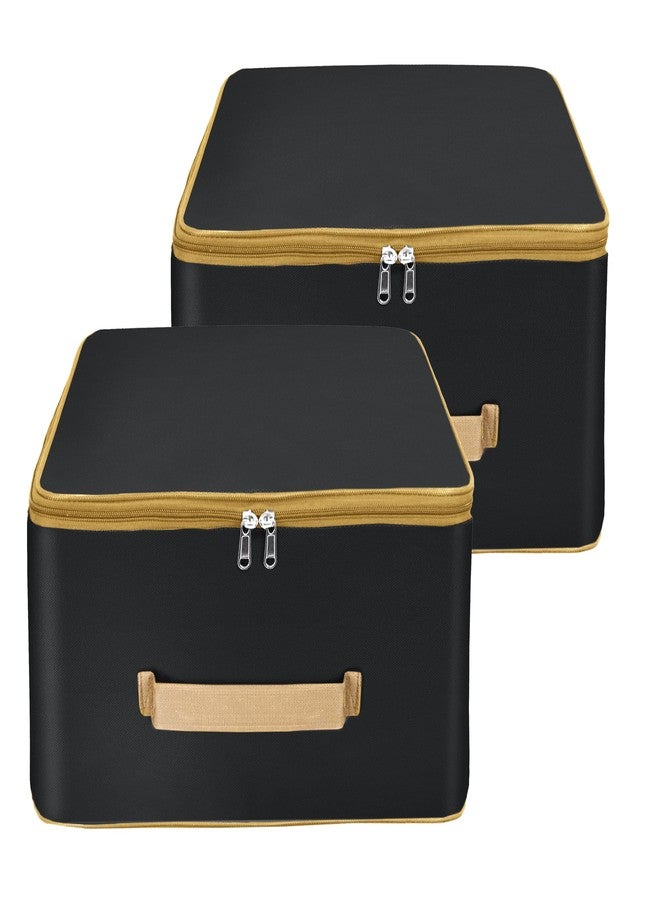 Storite 2 Pack Nylon Wardrobe Bag Underbed Moisture Proof Cloth Storage Organizer, Storage box for Clothes Saree Bags with Zippered Closure & Handle(Black Gold, 38x24x35.5cm),Square - Image 1