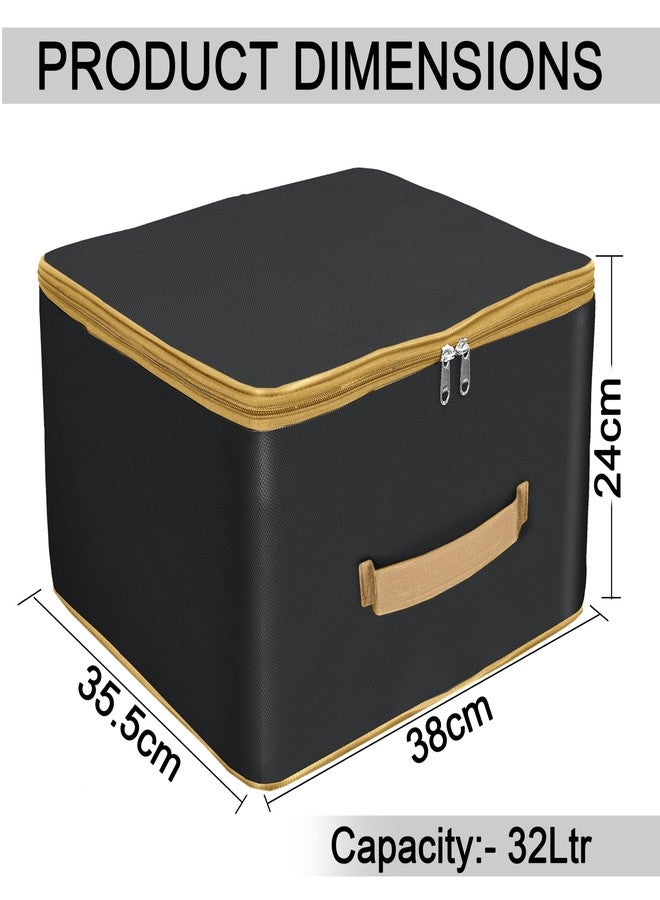 Storite 2 Pack Nylon Wardrobe Bag Underbed Moisture Proof Cloth Storage Organizer, Storage box for Clothes Saree Bags with Zippered Closure & Handle(Black Gold, 38x24x35.5cm),Square - Image 2