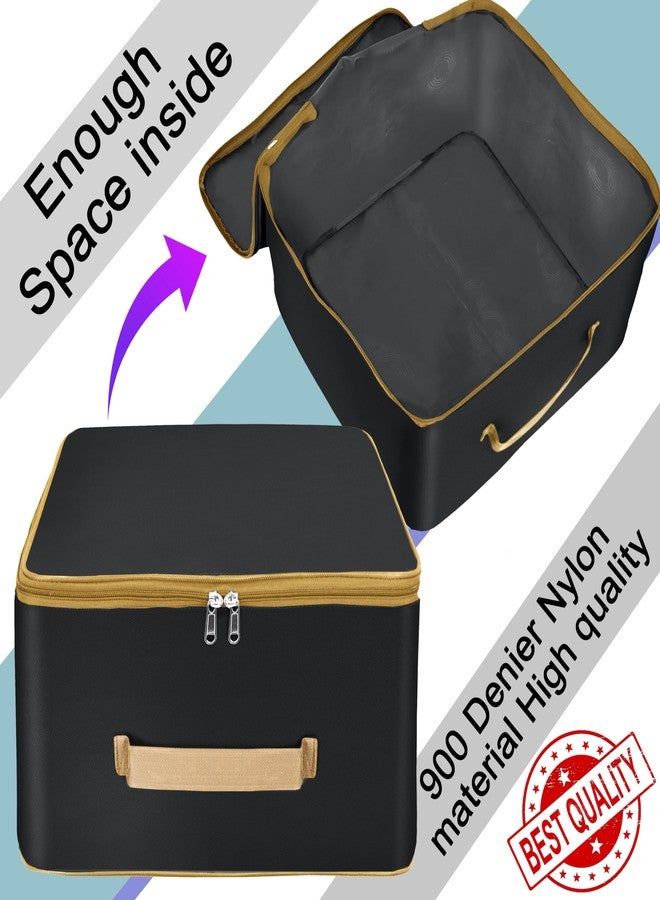 Storite 2 Pack Nylon Wardrobe Bag Underbed Moisture Proof Cloth Storage Organizer, Storage box for Clothes Saree Bags with Zippered Closure & Handle(Black Gold, 38x24x35.5cm),Square - Image 4