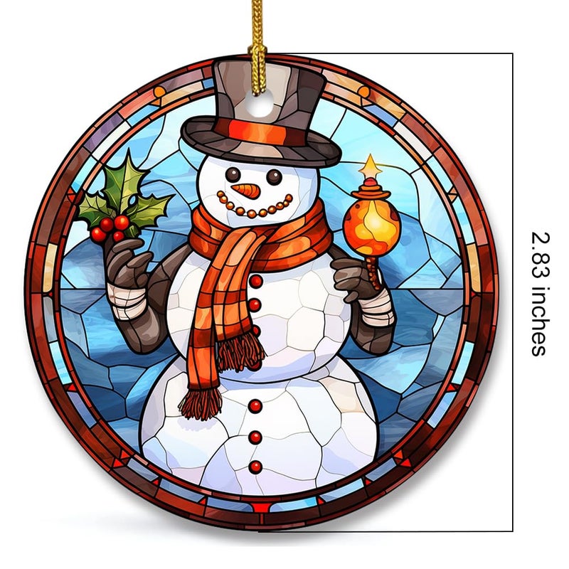 WLWLGLUCK Christmas Stained Glass Pattern Snowman Ceramic Ornament  Snowman Christmas Hanging Ornament  Snowman Ornament for Christmas Tree Decors  Retro Style Funny Snowman Hanging Decors - Image 2