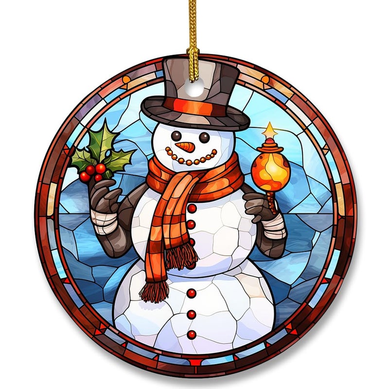 WLWLGLUCK Christmas Stained Glass Pattern Snowman Ceramic Ornament  Snowman Christmas Hanging Ornament  Snowman Ornament for Christmas Tree Decors  Retro Style Funny Snowman Hanging Decors - Image 1