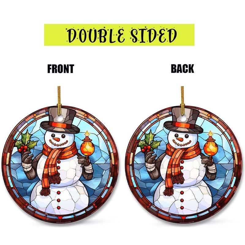 WLWLGLUCK Christmas Stained Glass Pattern Snowman Ceramic Ornament  Snowman Christmas Hanging Ornament  Snowman Ornament for Christmas Tree Decors  Retro Style Funny Snowman Hanging Decors - Image 5