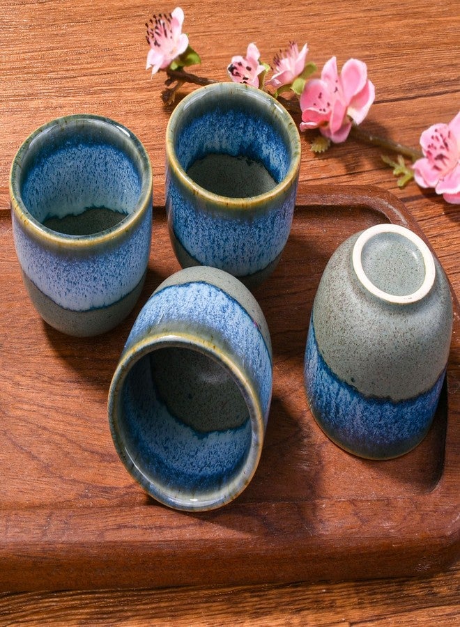 BOSILI Ceramic Sake Cups Blue and Gray Glaze Saki Cup Set of 4 - Image 5