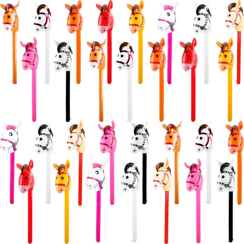 Haconba 30 Pcs Inflatable Horse Stick Blow up Horsehead Stick Inflatable Cowboy Cowgirl Pony Stick Horse Stick Balloons for Birthday Christmas Pool Cowboy Theme Party Decoration Color set 3 - Image 3