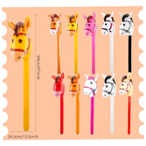 Haconba 30 Pcs Inflatable Horse Stick Blow up Horsehead Stick Inflatable Cowboy Cowgirl Pony Stick Horse Stick Balloons for Birthday Christmas Pool Cowboy Theme Party Decoration Color set 3 - Image 5