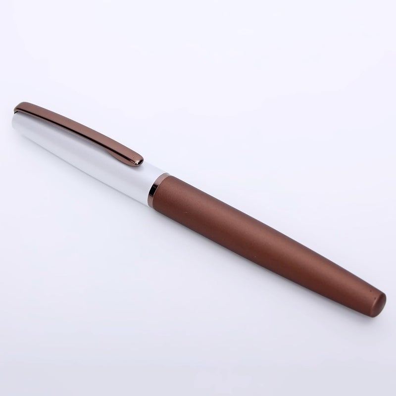 crewtone 20599 Luxury Roller Ball Pen Coffee color Metal Body With Satin White Cap & Glossy Brown Clip, Gift Set for Men & Women, Student, And Executives With High End Gift Box. - Image 5