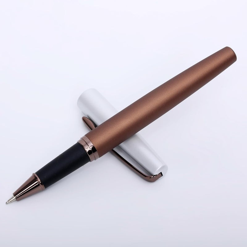 crewtone 20599 Luxury Roller Ball Pen Coffee color Metal Body With Satin White Cap & Glossy Brown Clip, Gift Set for Men & Women, Student, And Executives With High End Gift Box. - Image 4